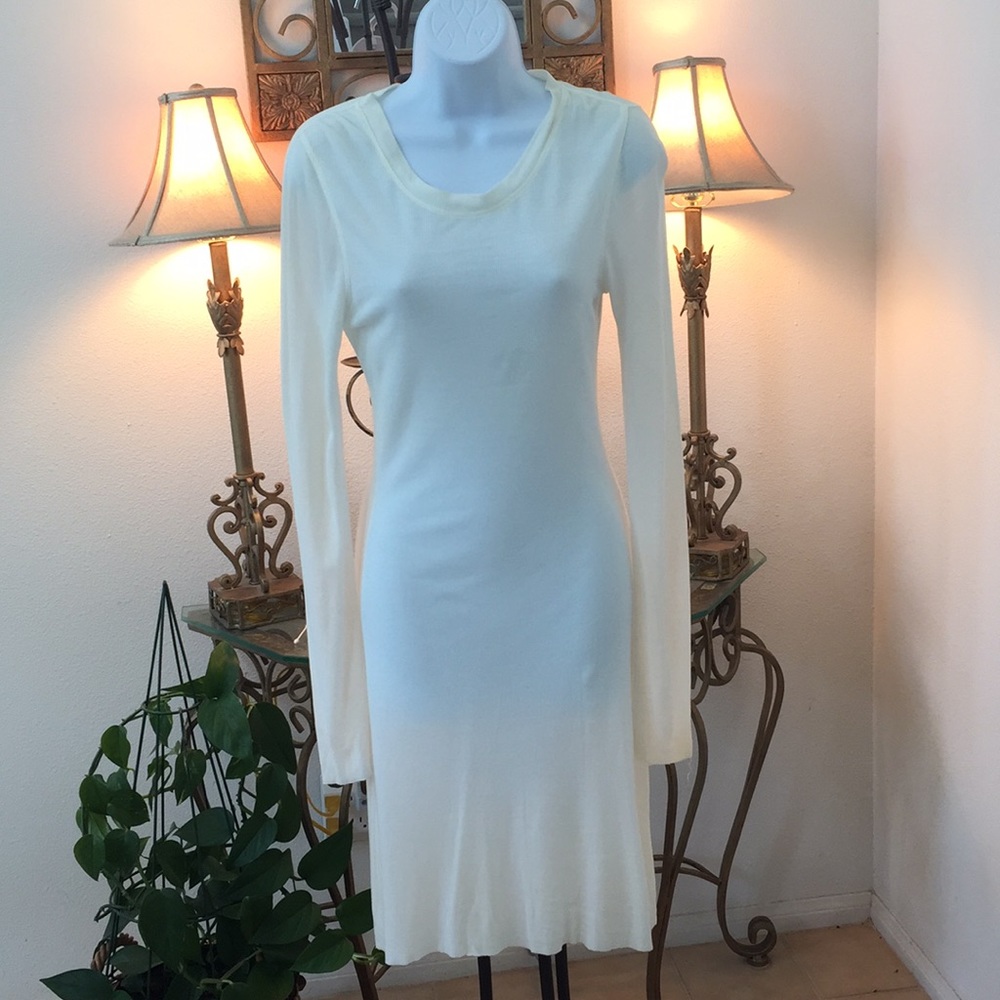 BCBG MaxAriza beige midi sheath dress
